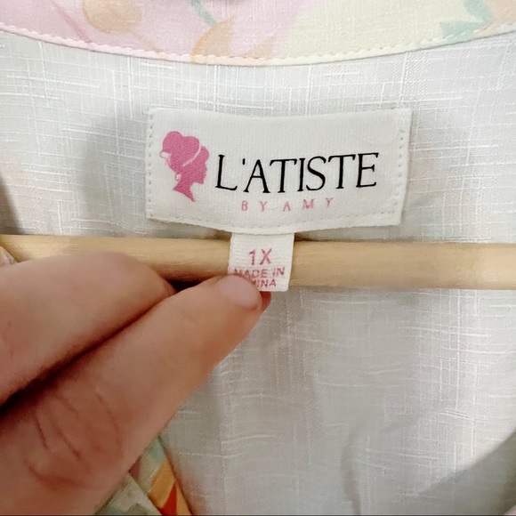 L'atiste by Amy floral print jumpsuit sz 1X green retro print belted - Picture 8 of 8